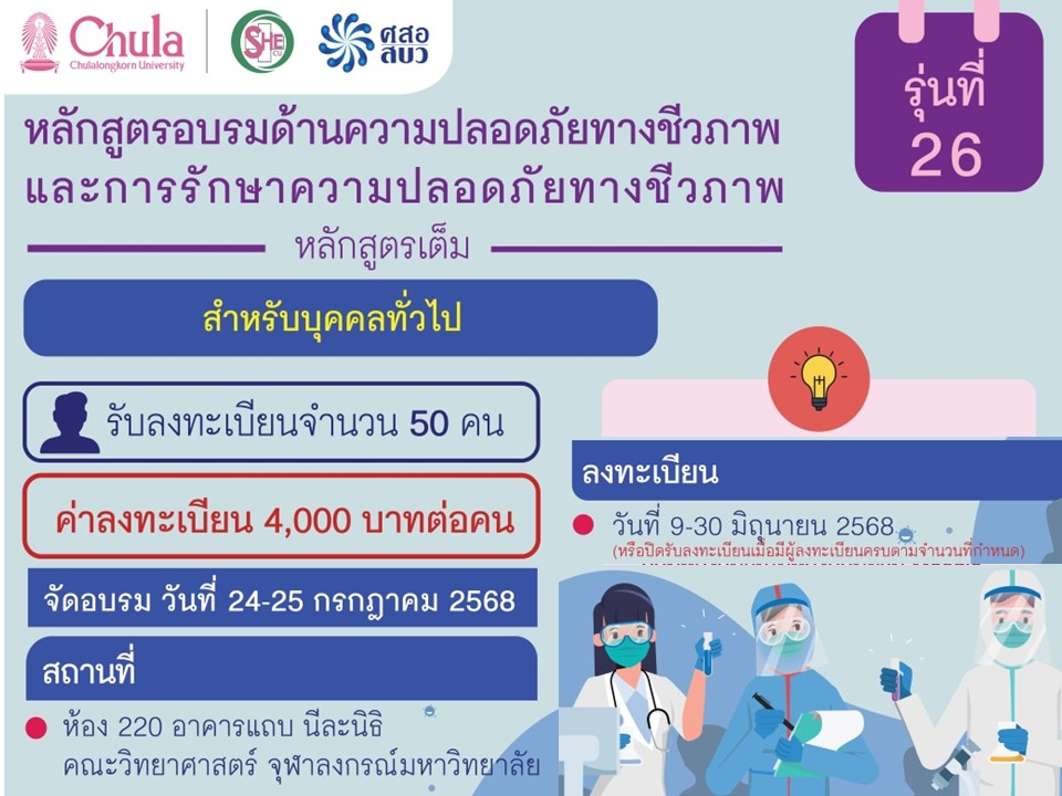 โครงการอบรมเชิงปฏิบัติการ ความปลอดภัยทางชีวภาพและการรักษาความปลอดภัยทางชีวภาพ รุ่นที่ 26 